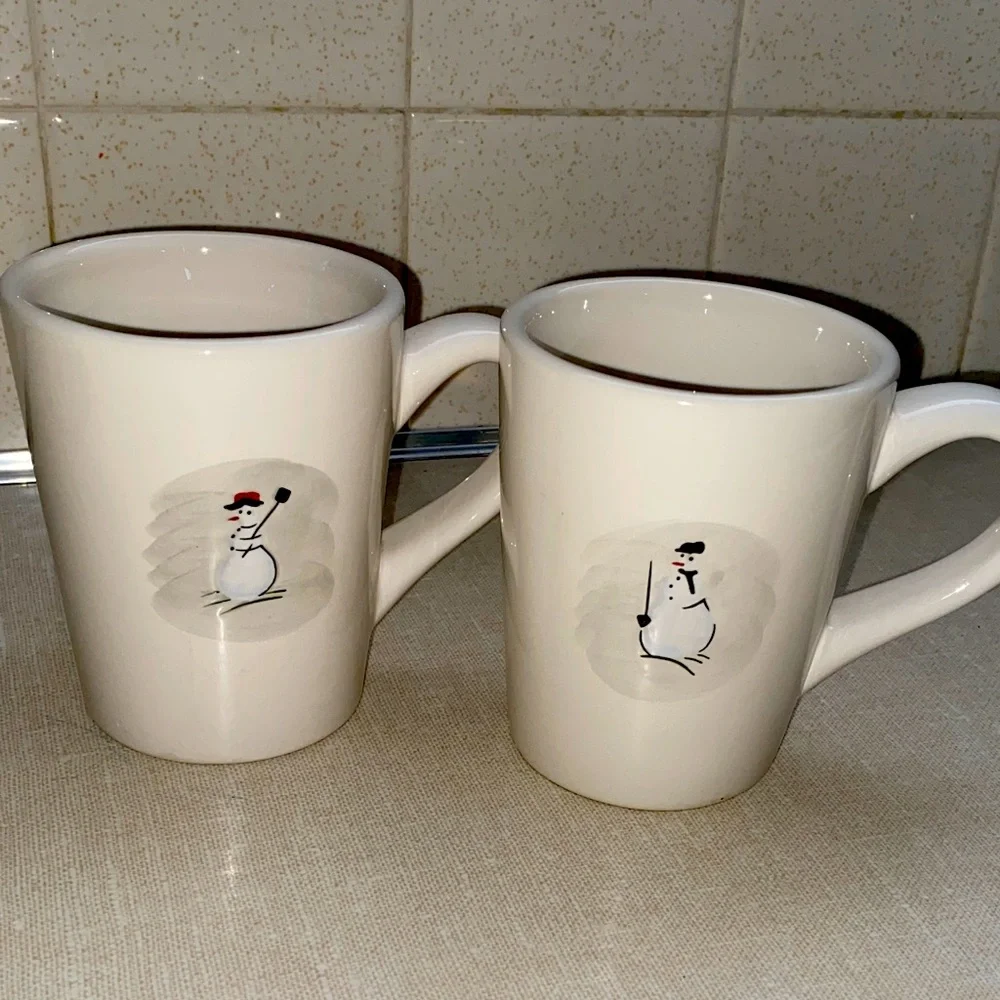 Williams‎ Sonoma Snowman coffee Mug Mugs - Set 2 Christmas Holiday Winter